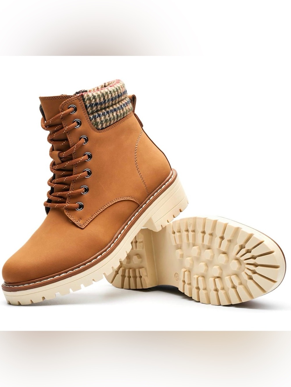 Womens Hiking Boots Non-slip Outdoor Casual Boot Leather Camel 7.5